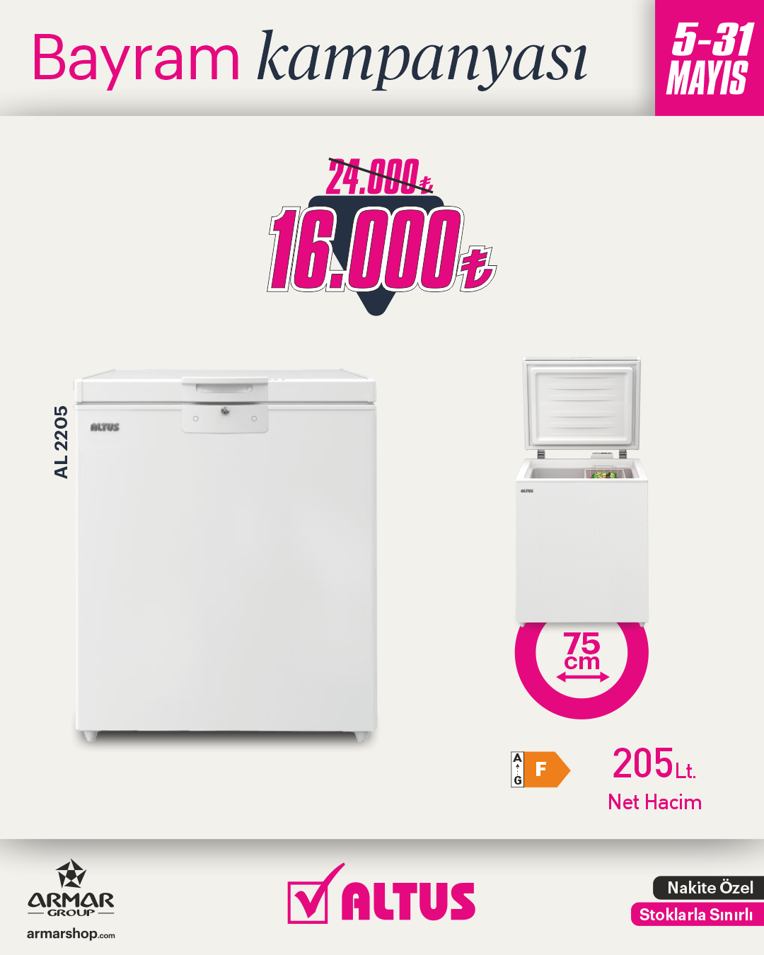 AL 2205 Altus Net 205Lt. Yatay Derin Dondurucu