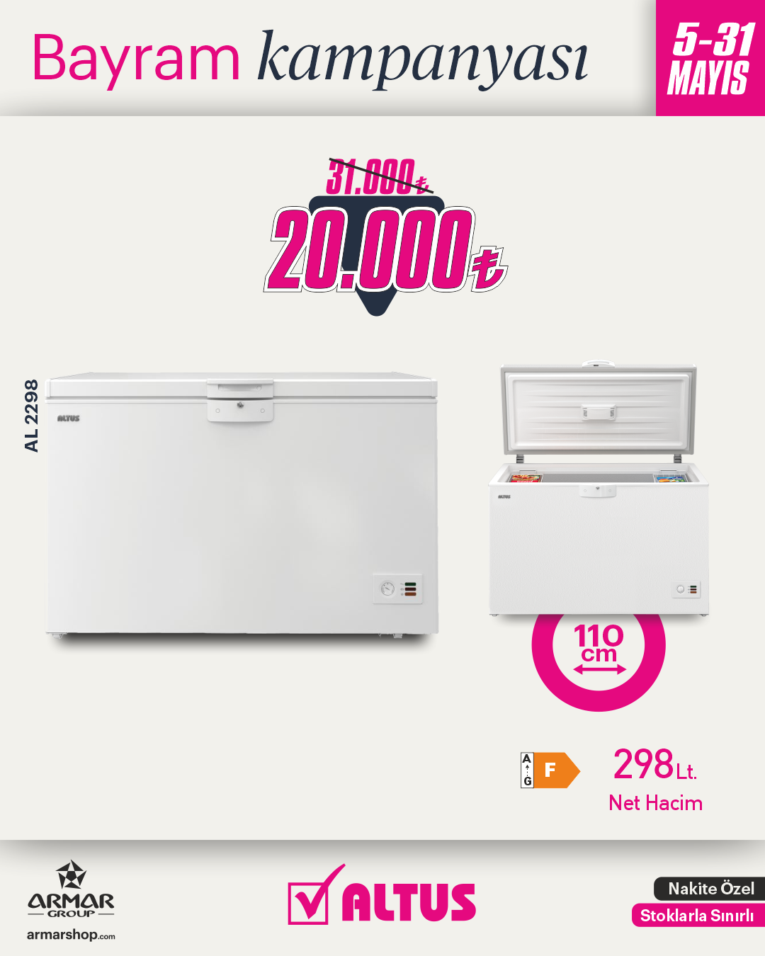 AL 2298 Altus Net 298Lt. Yatay Derin Dondurucu