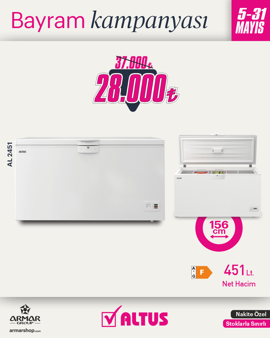 AL 2451 Altus Net 451Lt. Yatay Derin Dondurucu