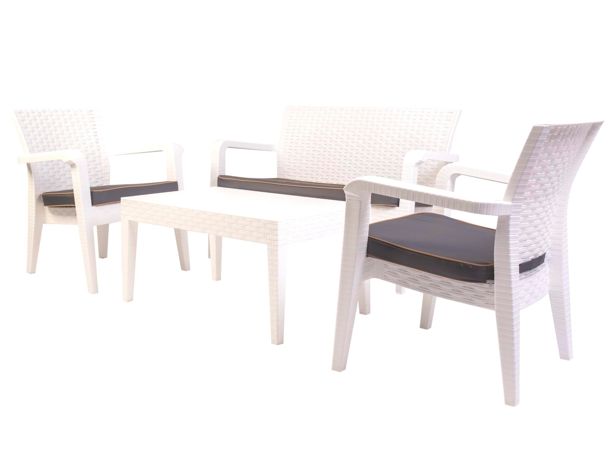 Alaska İkili Beyaz Set, Minderli, 2+1+1+S