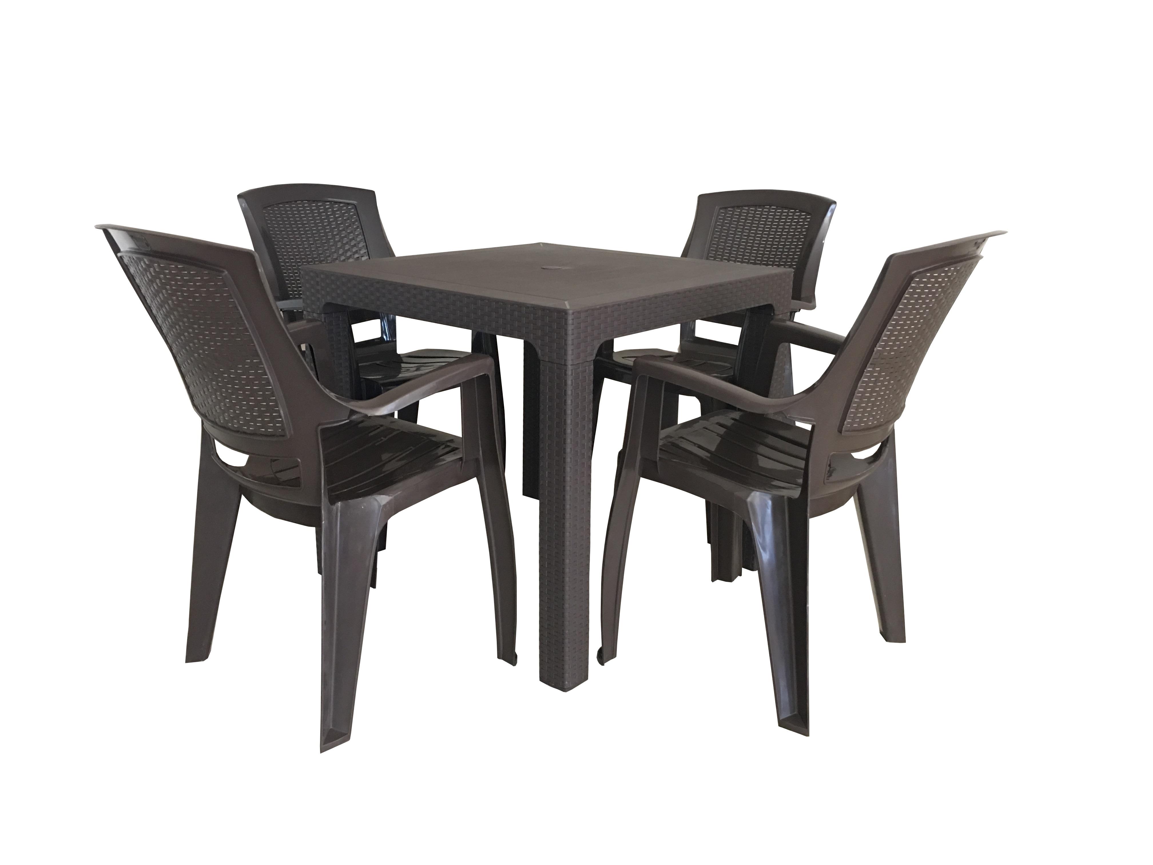 Arizona Camsız 80x80 Kahve Masa + Flora Starlux Kollu Kahve 4lü Set