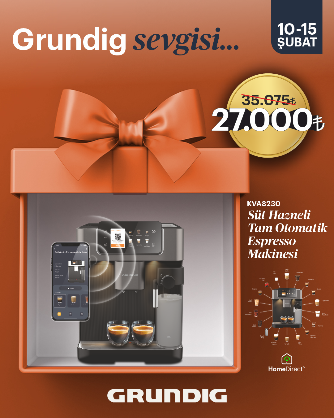 KVA 8230 Grundig Delisia Tam Otomatik HomeWhiz WIFI Kahve Makinesi