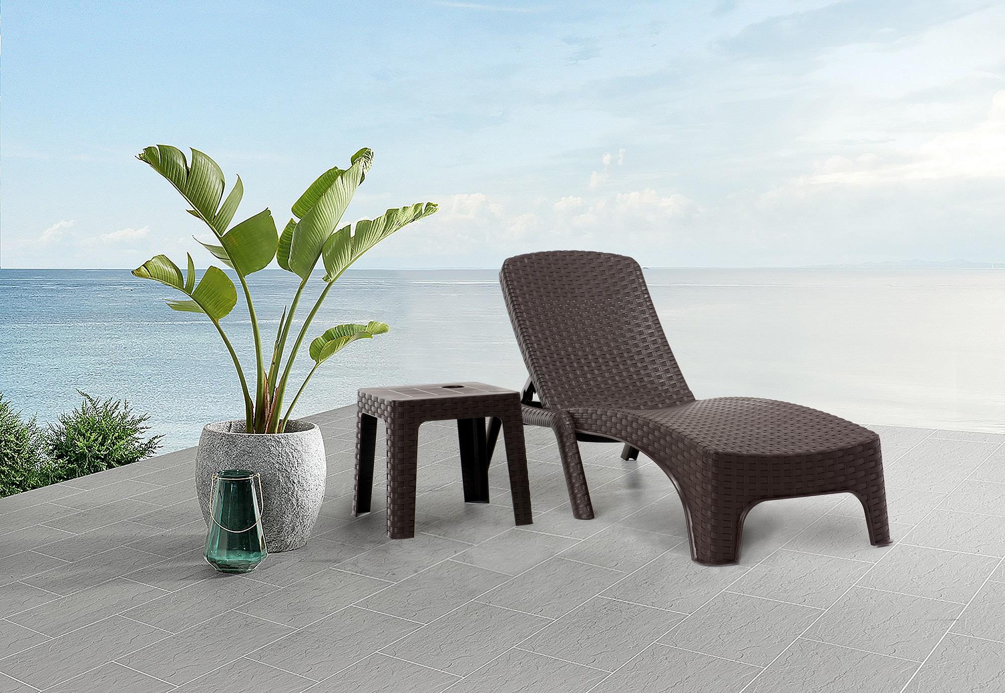 Roma Plastik Rattan Şezlong Kahve