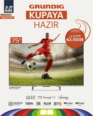 75 inch Grundig AI Google QLed TV 120Hz VRR (4K@144Hz) / 75GRD-HC6T00 (PARIS 75 GQ 890A)