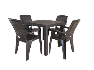 Arizona Camsız 80x80 Kahve Masa + Flora Starlux Kollu Kahve 4lü Set