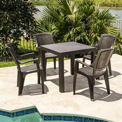 Arizona Camsız 80x80 Kahve Masa + Flora Starlux Kollu Kahve 4lü Set