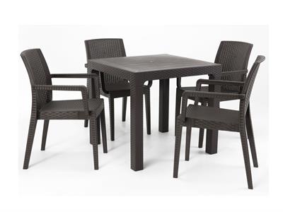 Arizona Camsız 80x80 Kahve Masa + Siena Starlux Kollu Kahve 4lü Set