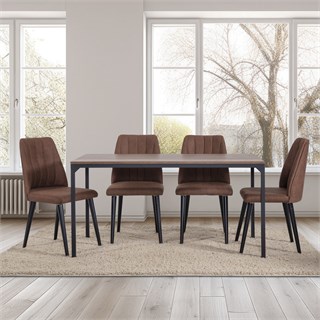 Astor Metal Ayaklı Ahşap Tablalı Yemek Masası
