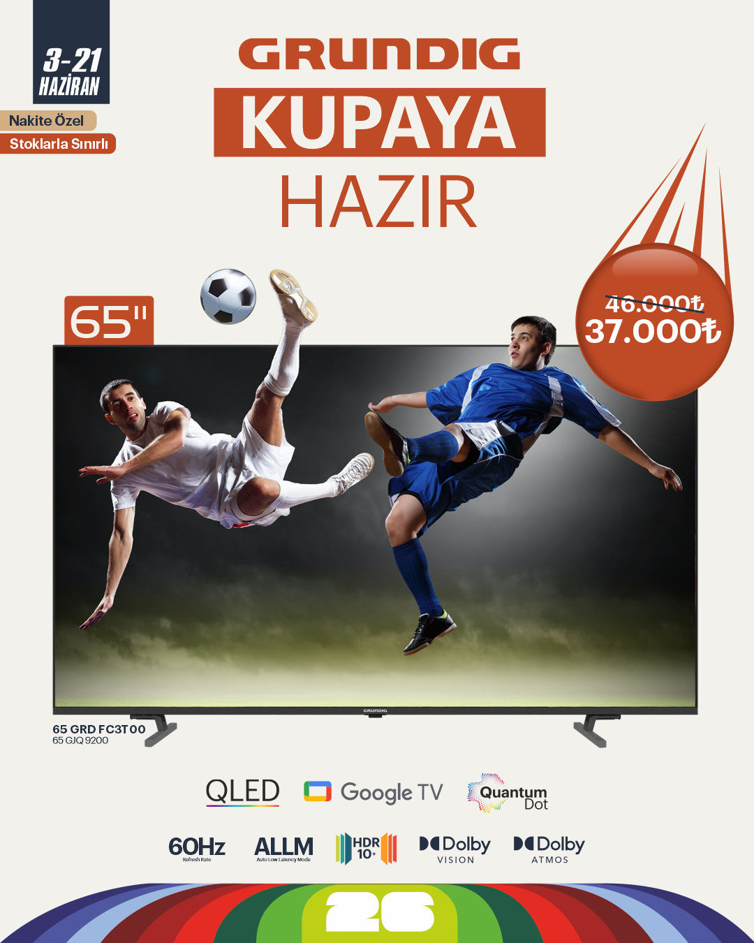 65 inch Grundig Google QLed TV / 65GRD-FC3T00 (65 GJQ 9200)