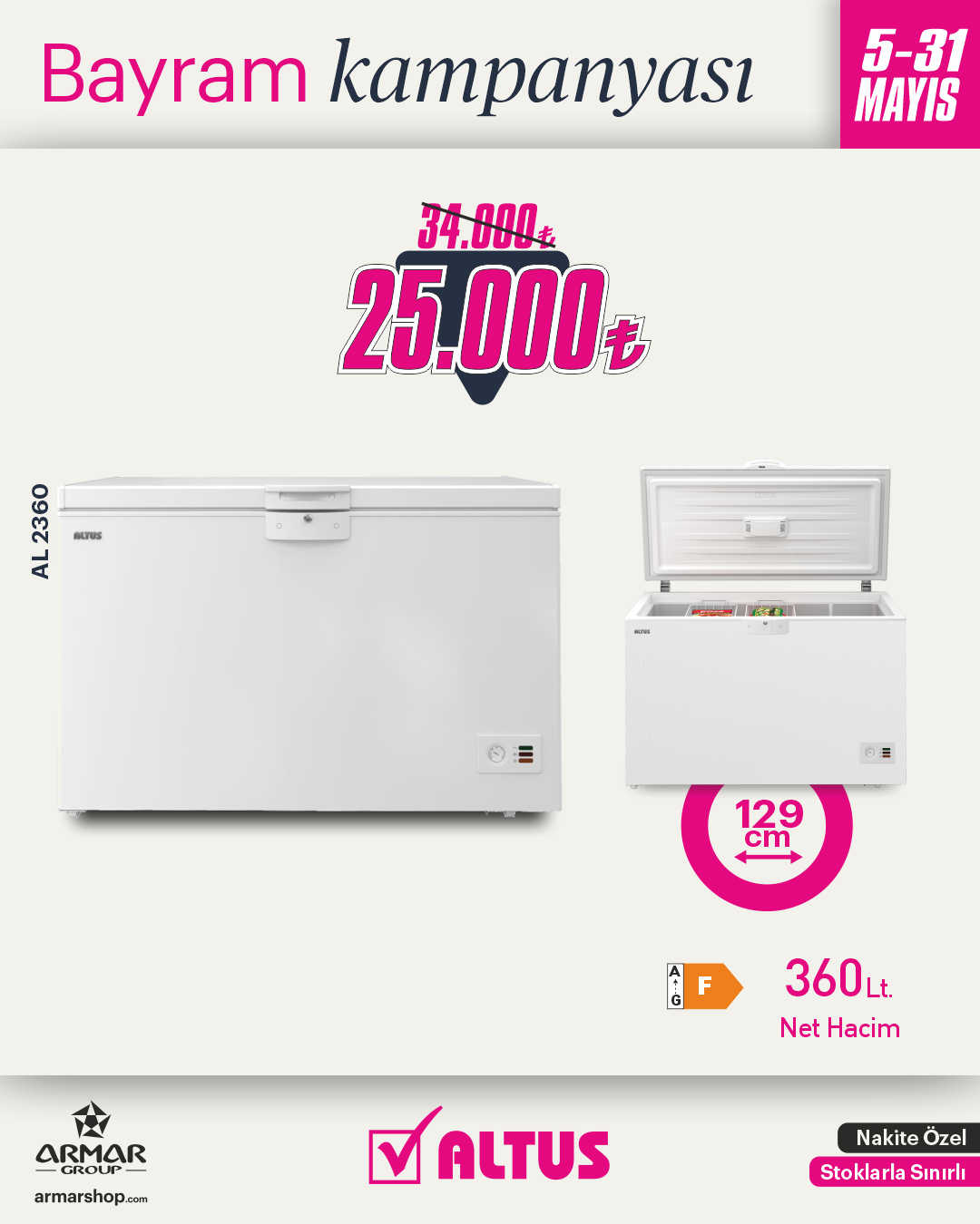 AL 2360 Altus Net 360Lt. Yatay Derin Dondurucu