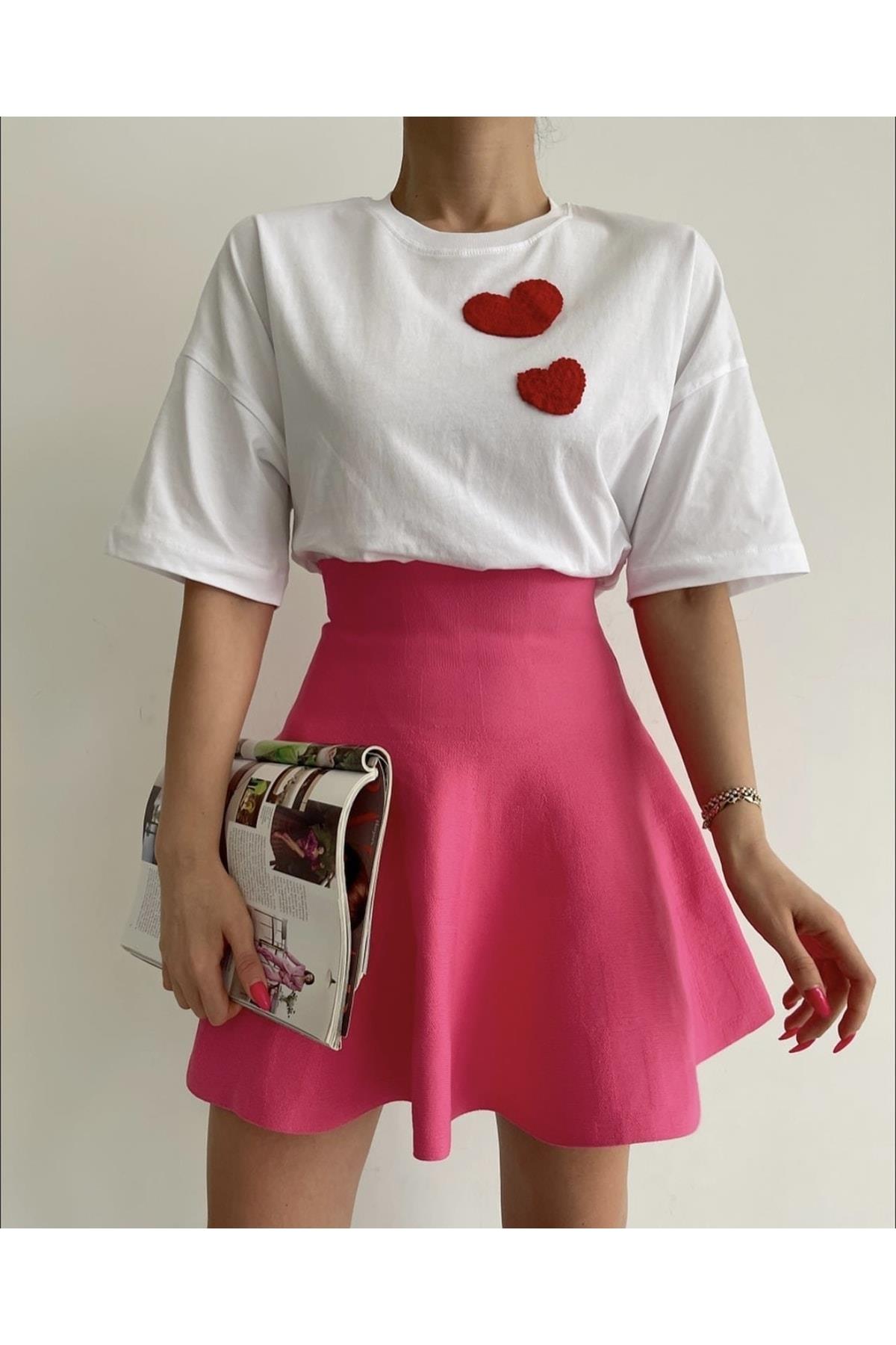 Kadın Pembe Kısa Şortlu Etek