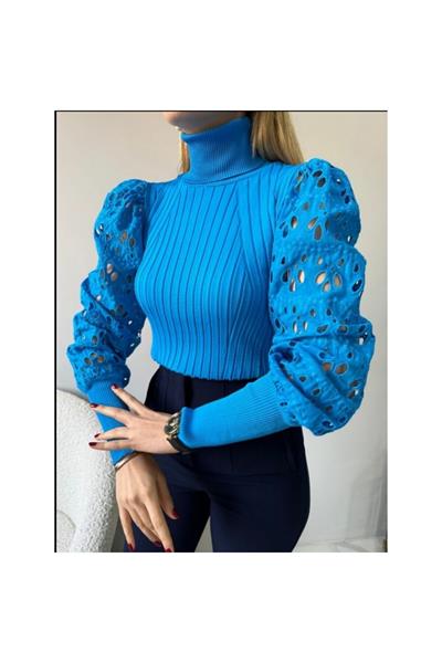 Balıkçı Yaka Fisto Kol Mavi Triko