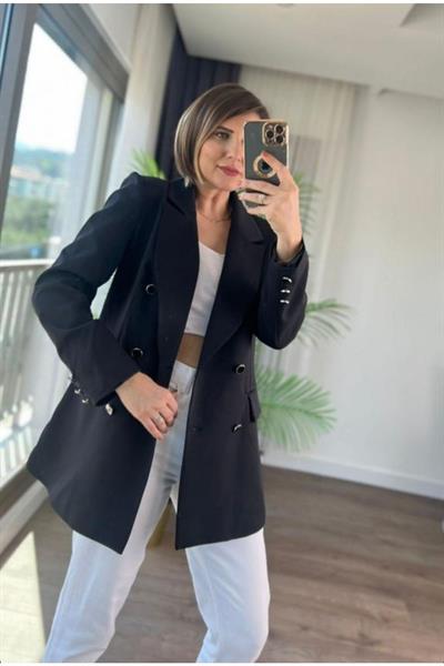 Çemberli Düğmeli Siyah Atlas Ceket