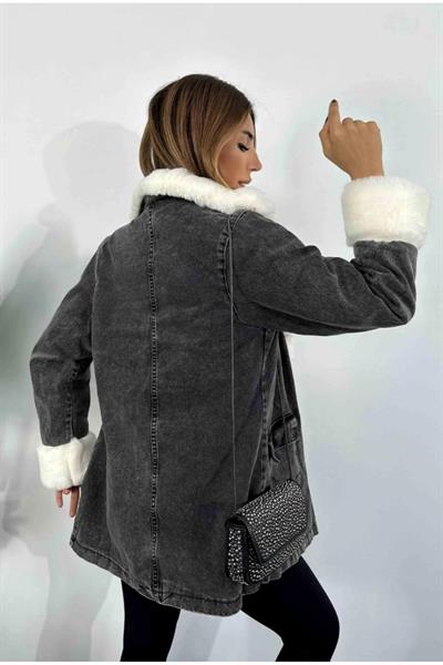 Füme İçi Beyaz Kürklü Jean Mont