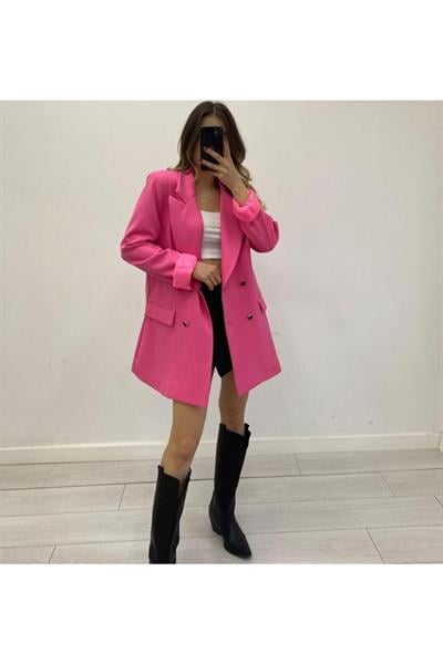 Şeker Pembesi Düğmeli Ceket