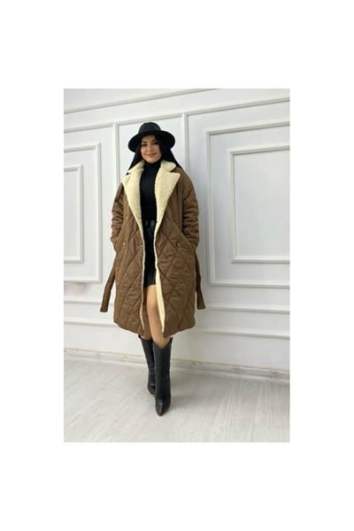 Yakası Kürklü Kahverengi Kaban
