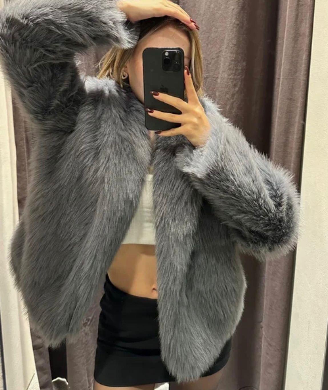 Antrasit Premium Suni Kürk Ceket