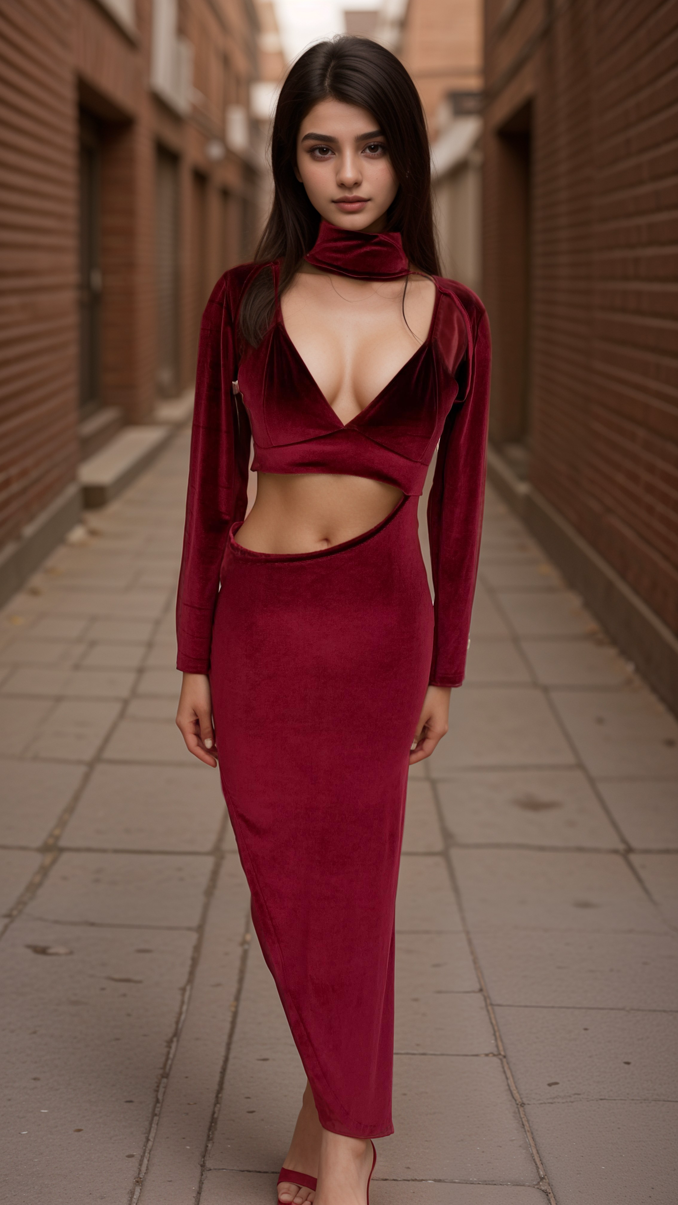 Dekolteli Süet Bordo Elbise