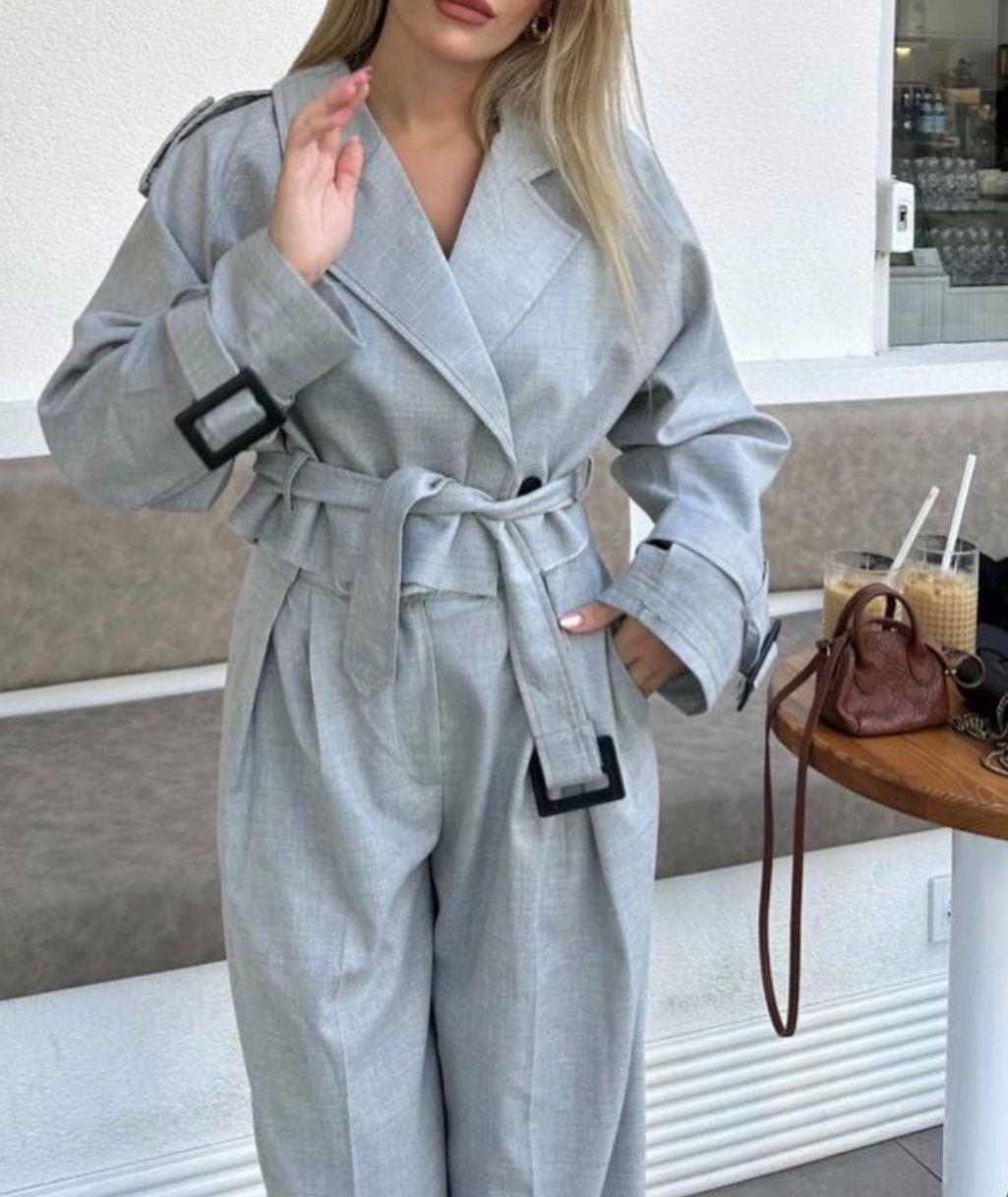 Gri Reglan Kol Kısa Apoletli Ceket