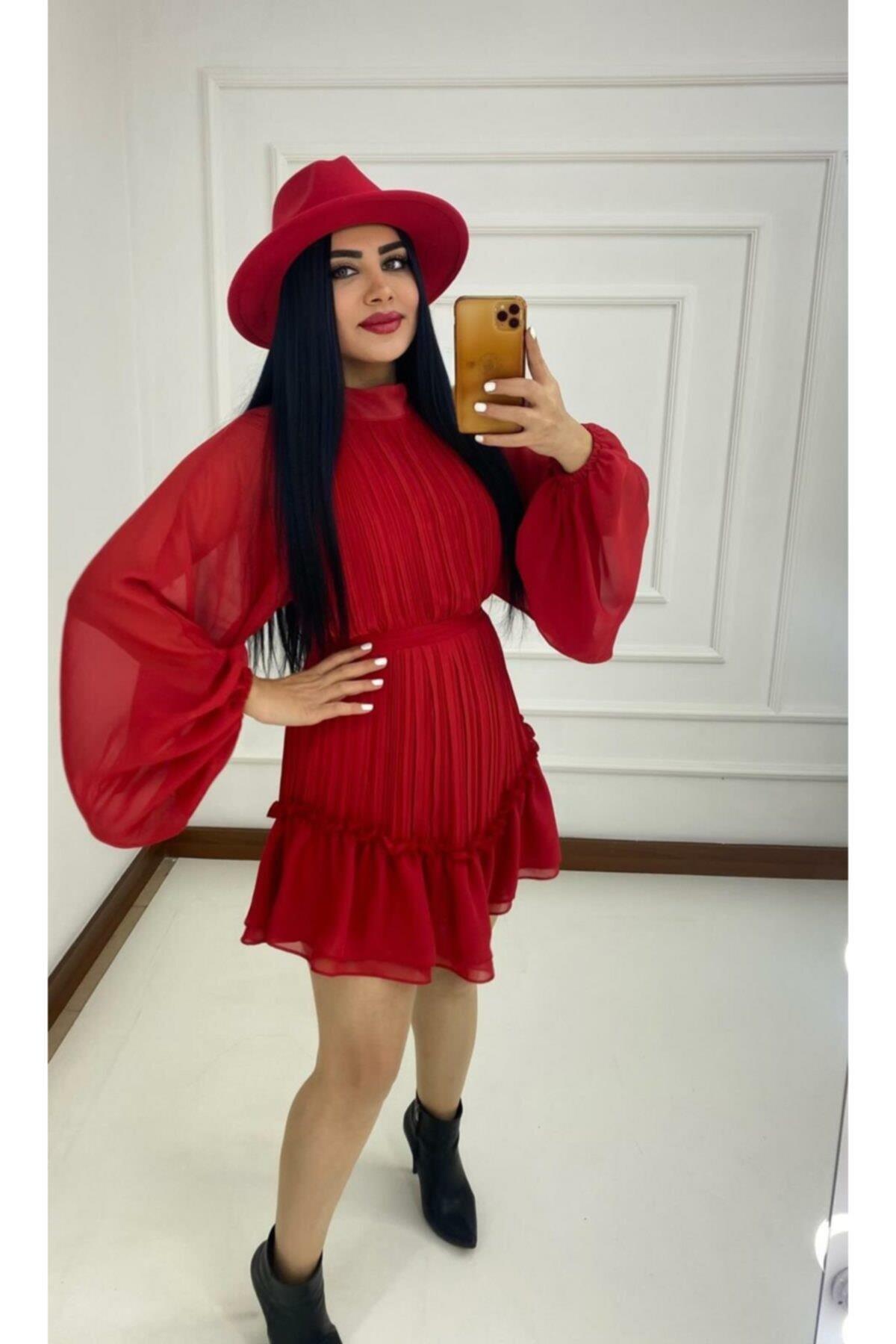 Kadın Kırmızı Şifon Elbise