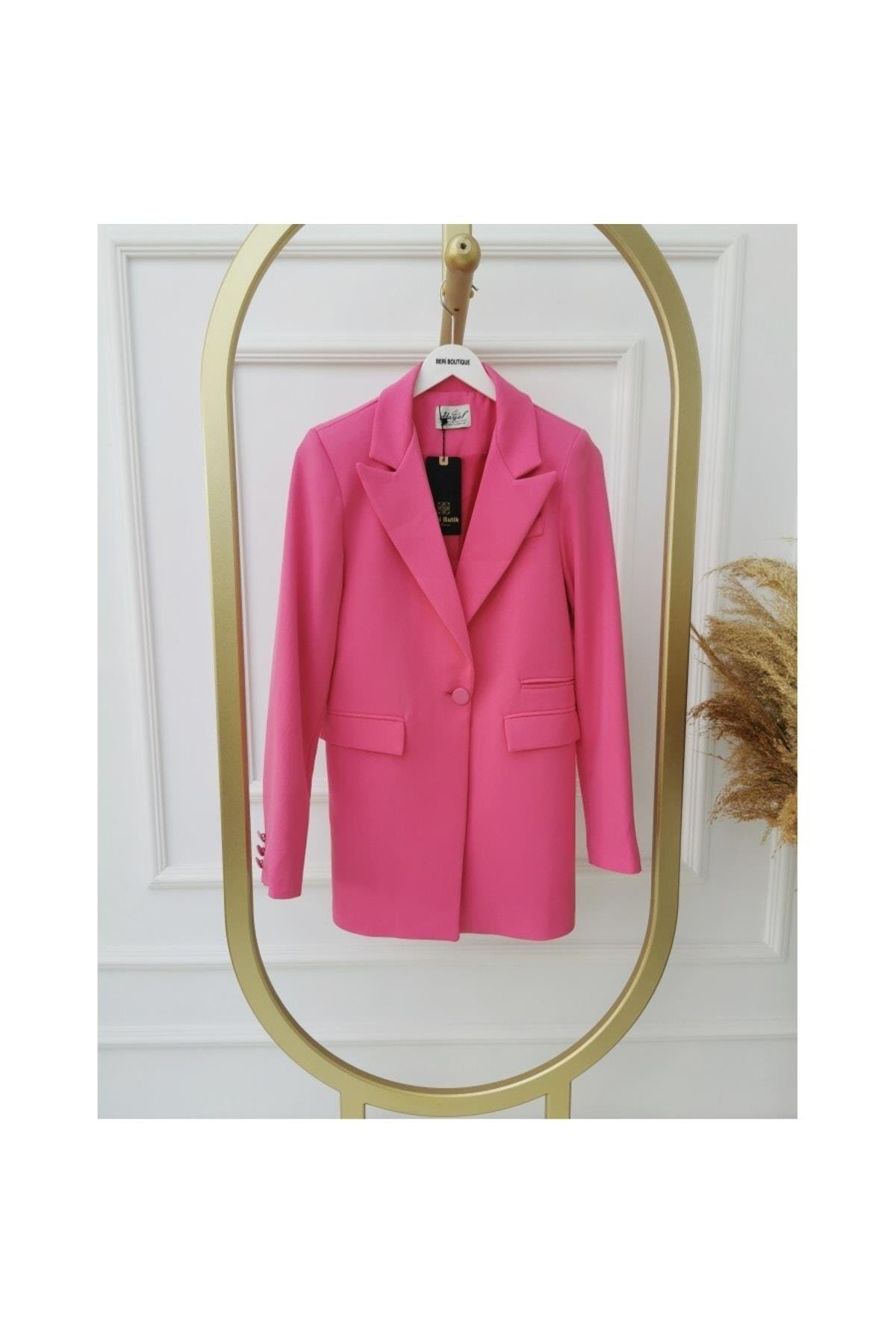 Kadın Önü Tek Düğmeli Pembe Blazer Ceket