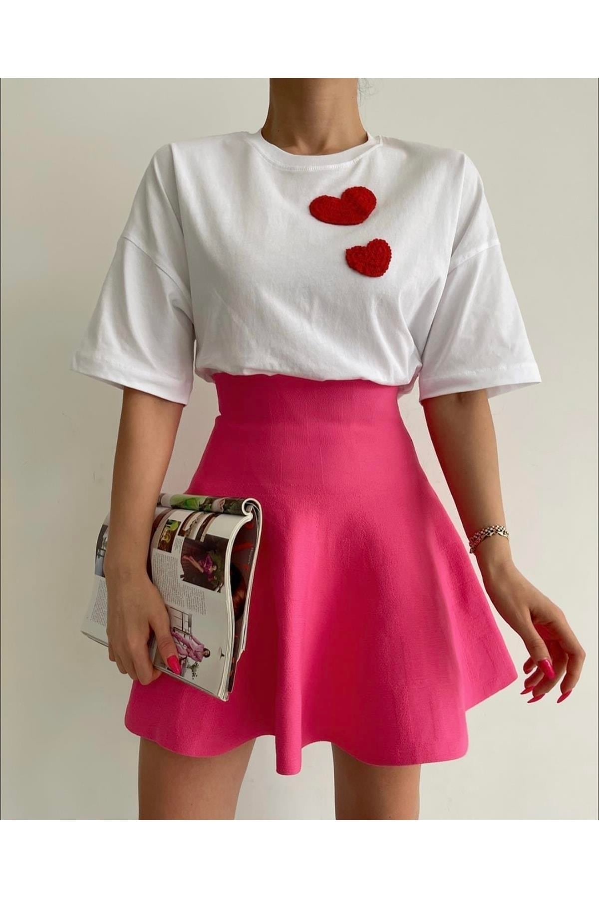 Kadın Pembe Kısa Şortlu Etek