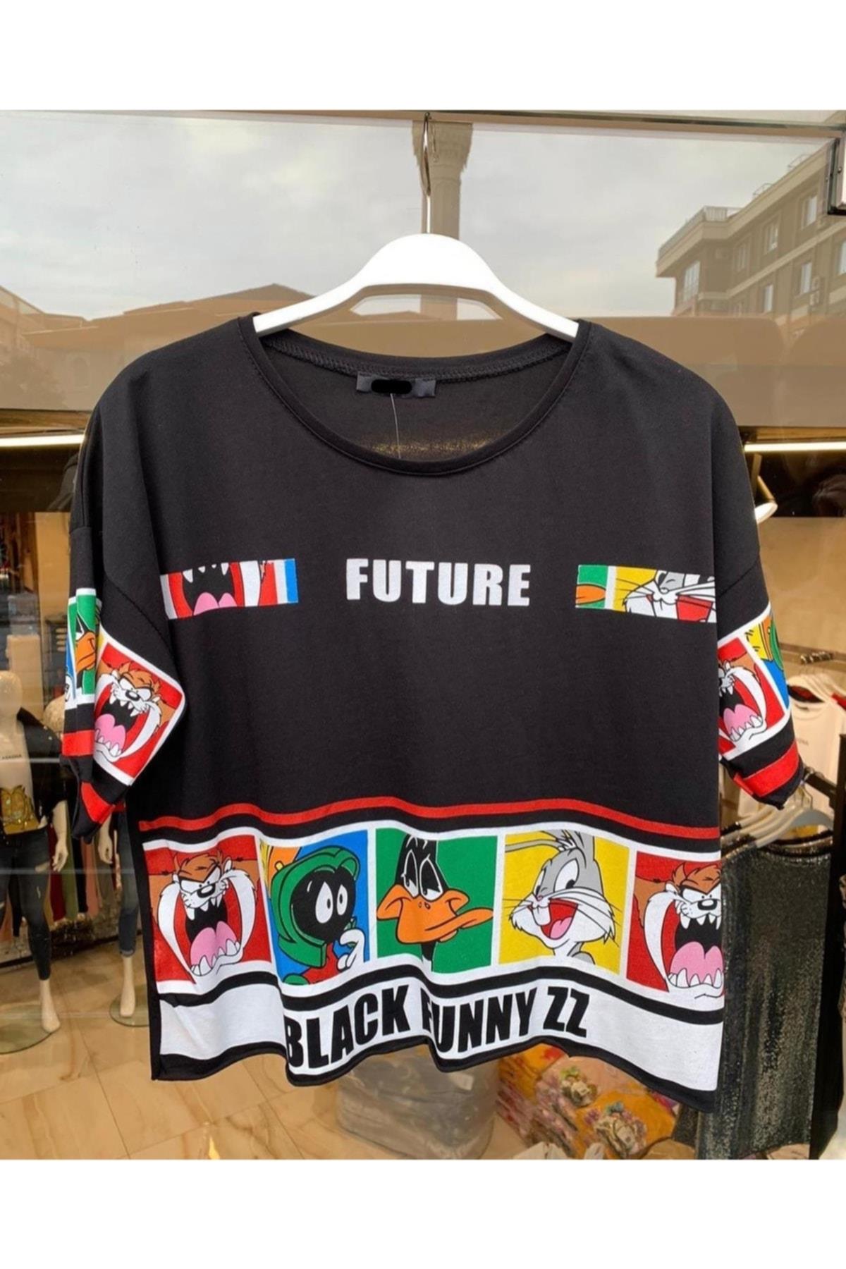 Kadın Siyah Baskılı T-shirt
