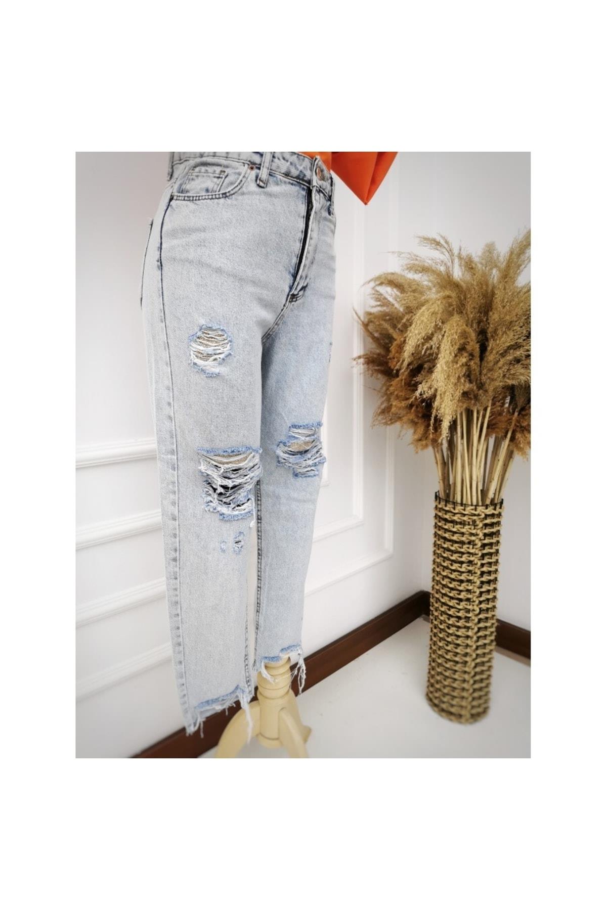Kadın Yırtık Boyfriend Jean Pantolon