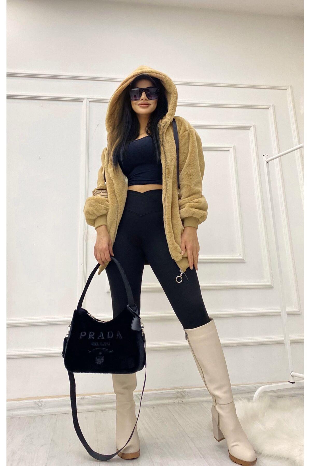 Kapişonlu Camel Yumoş Mont