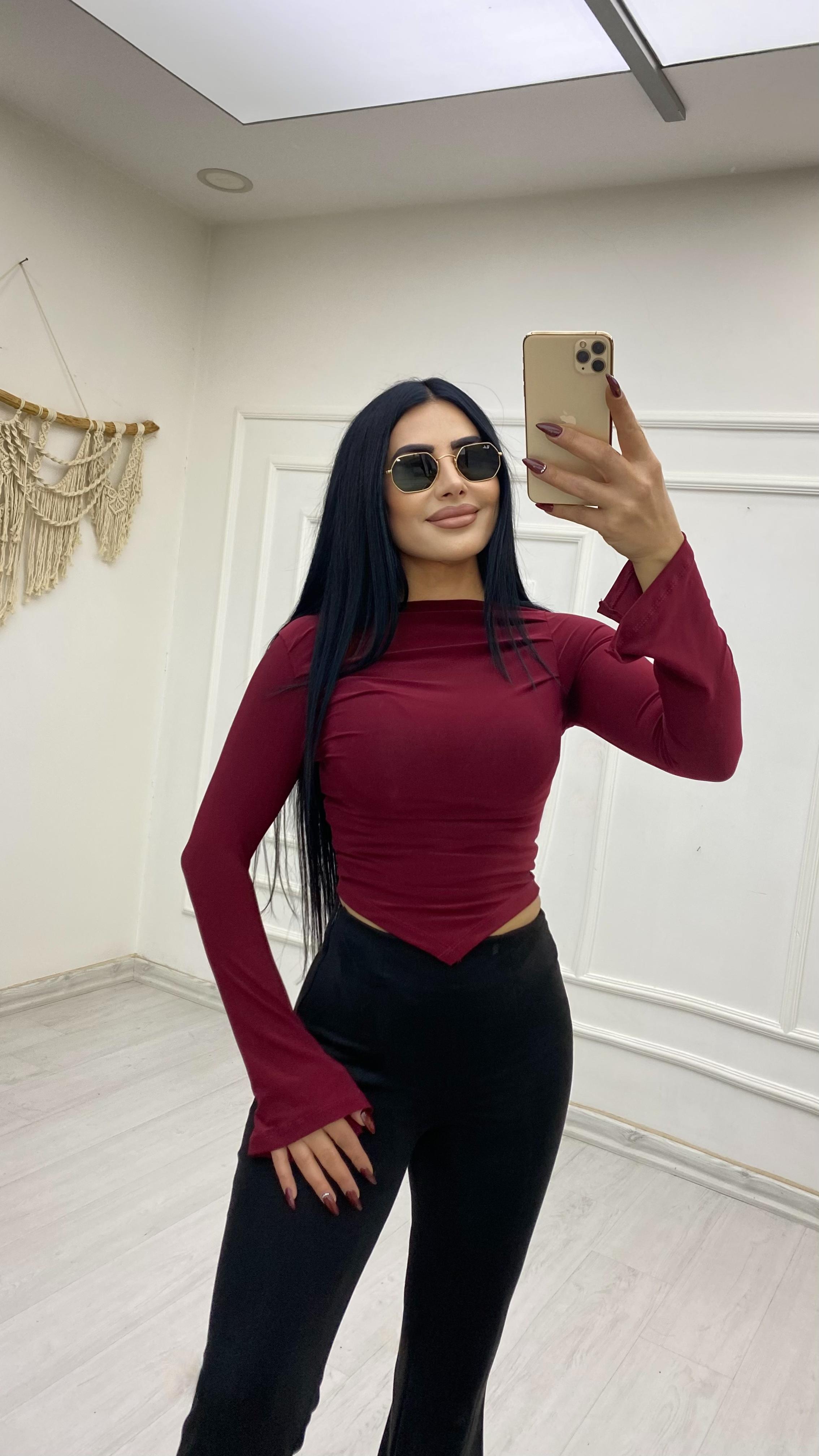 Kayık Yaka Bordo  Bluz