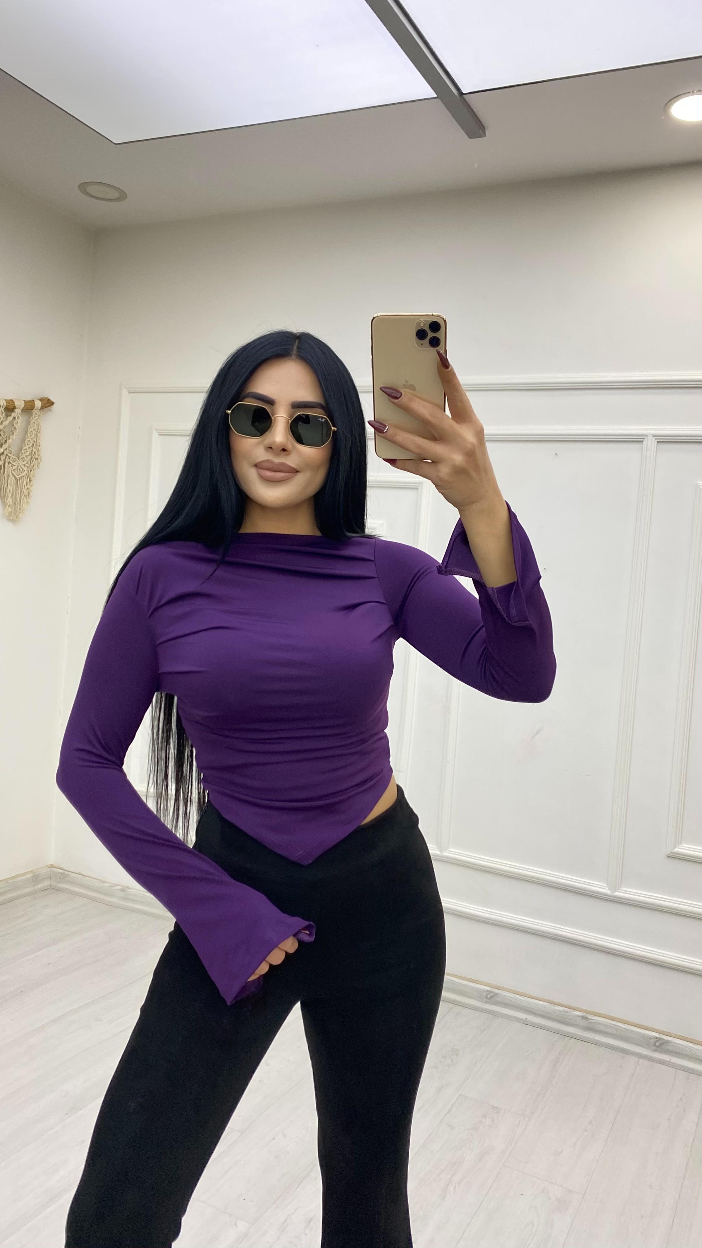 Kayık Yaka Mor  Bluz