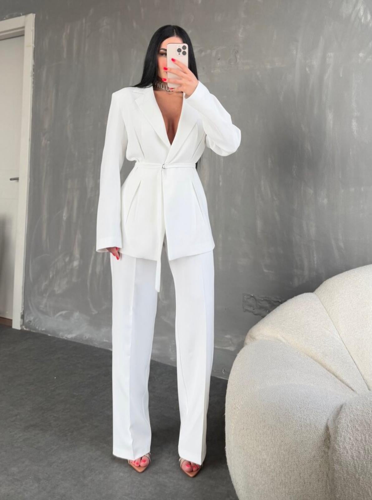 Premium Blazer Beyaz Ceket Pantolon Takım