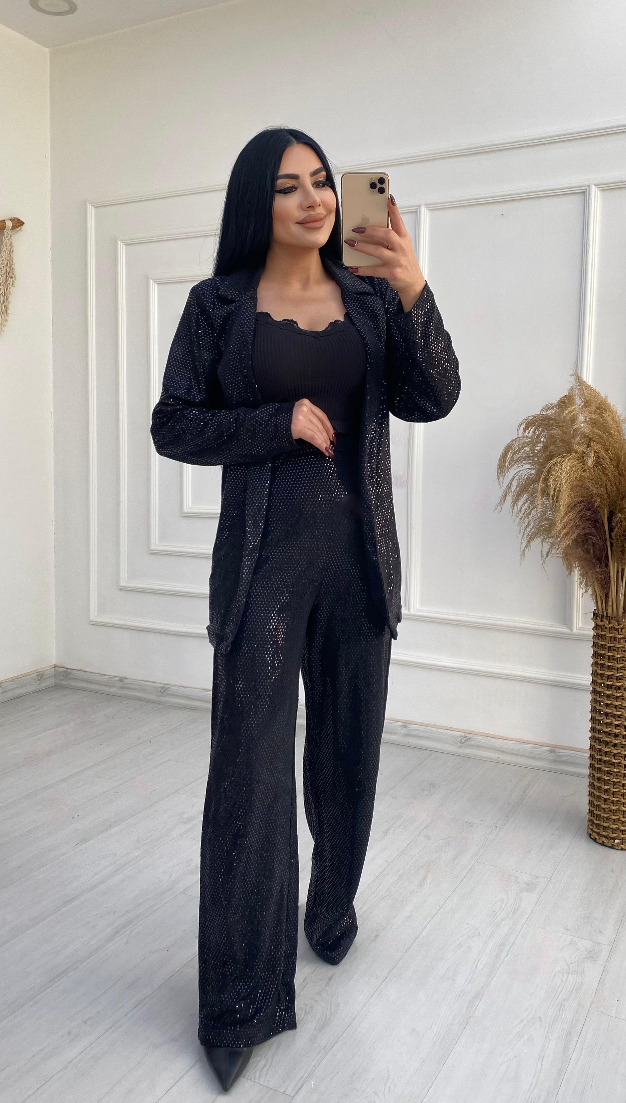 Siyah Payetli Alt Üst Takım