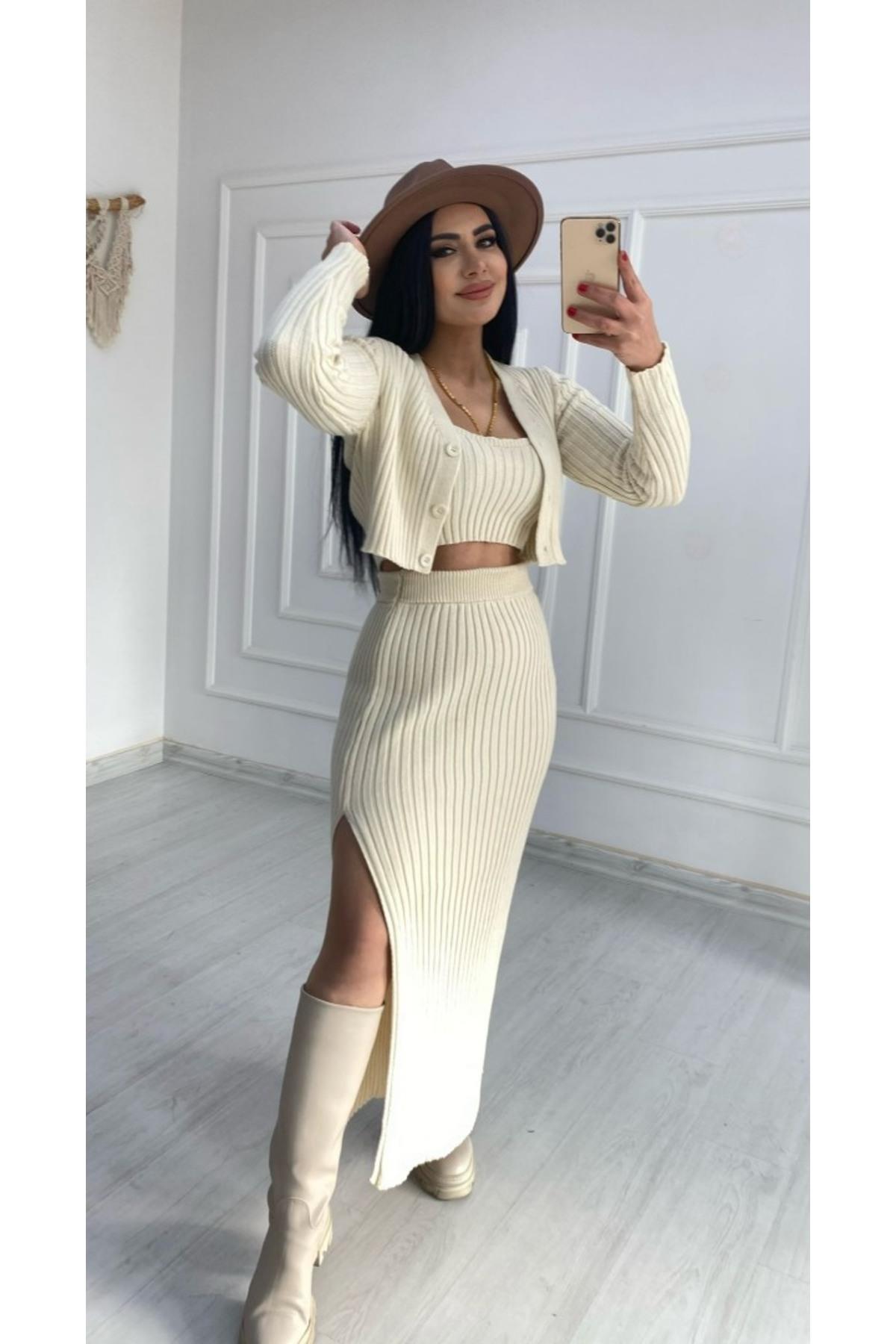 Taş Triko Üçlü Takım