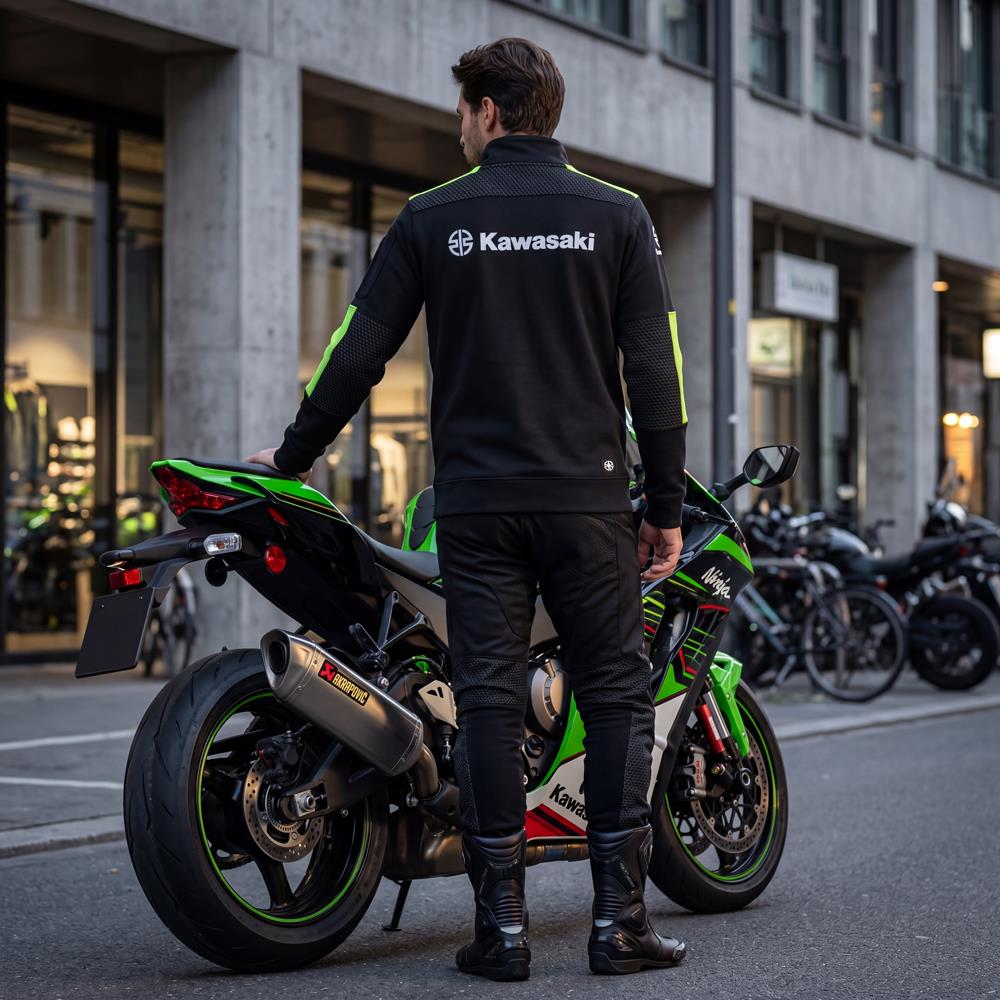 Kawasaki Erkek Fermuarlı Ceket Polar Siyah/Yeşil