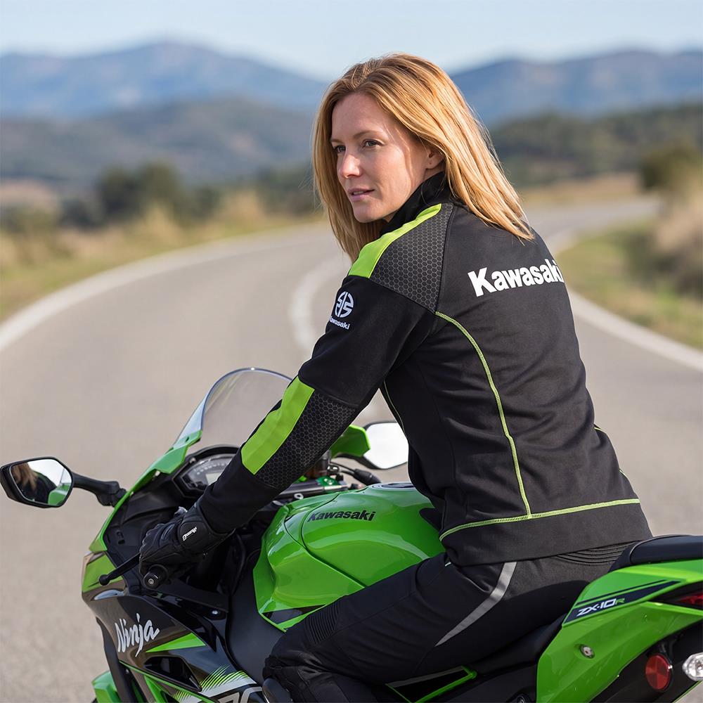 Kawasaki Kadın Fermuarlı Ceket Polar Siyah/Yeşil