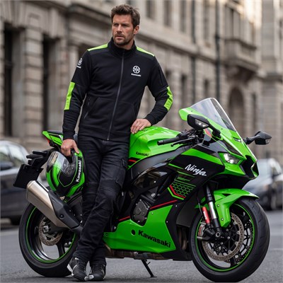 Kawasaki Erkek Fermuarlı Ceket Polar Siyah/Yeşil