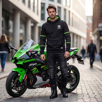 Kawasaki Erkek Kapüşonlu Ceket Polar Siyah/Yeşil