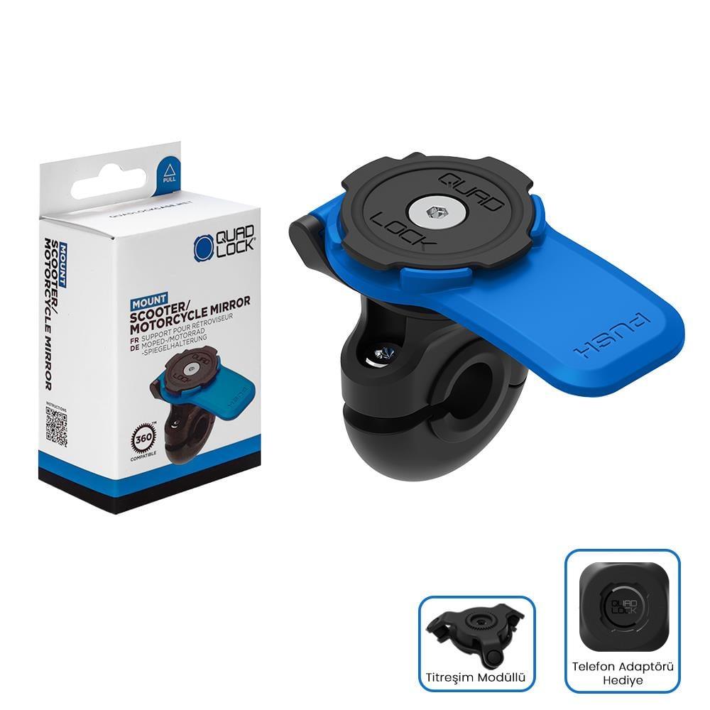 Quadlock Motosiklet Ayna Bağlantılı Titreşim Modüllü Telefon Tutucu