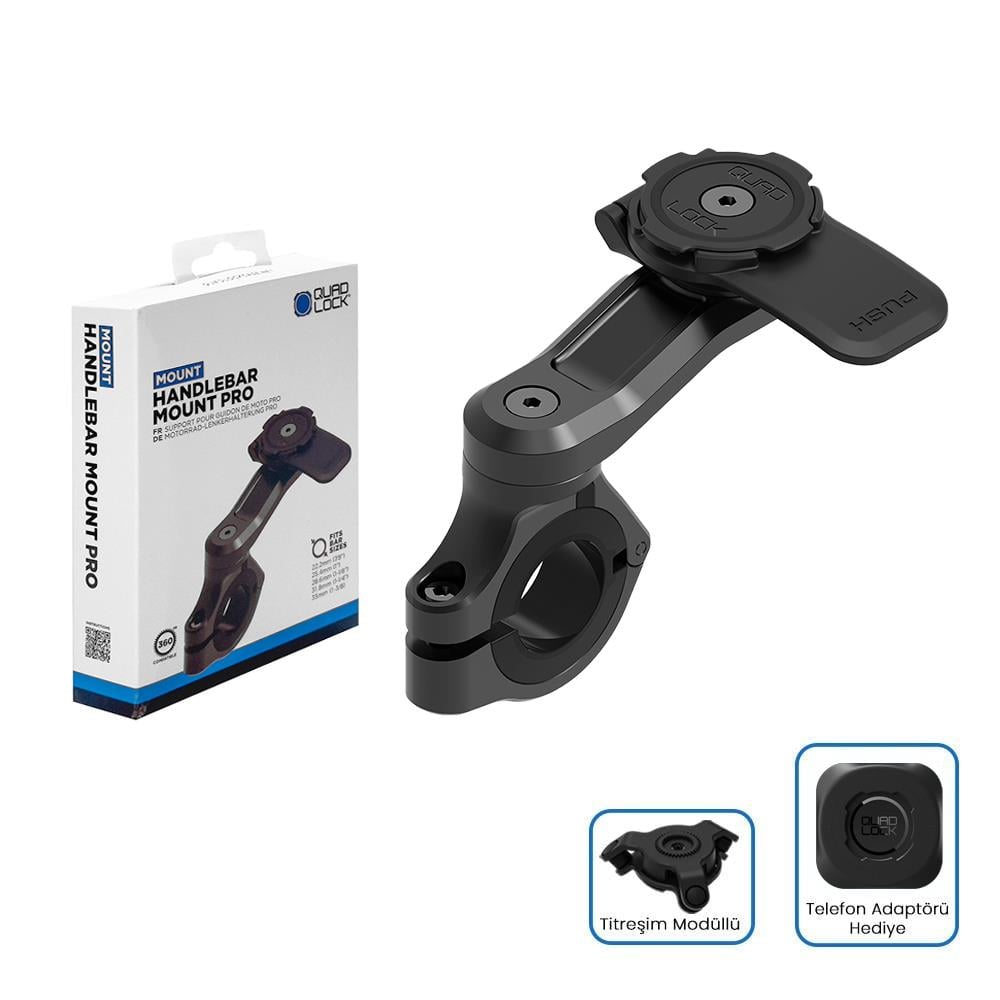 Quadlock Motosiklet Gidon Bağlantılı Pro Telefon Tutucu Seti