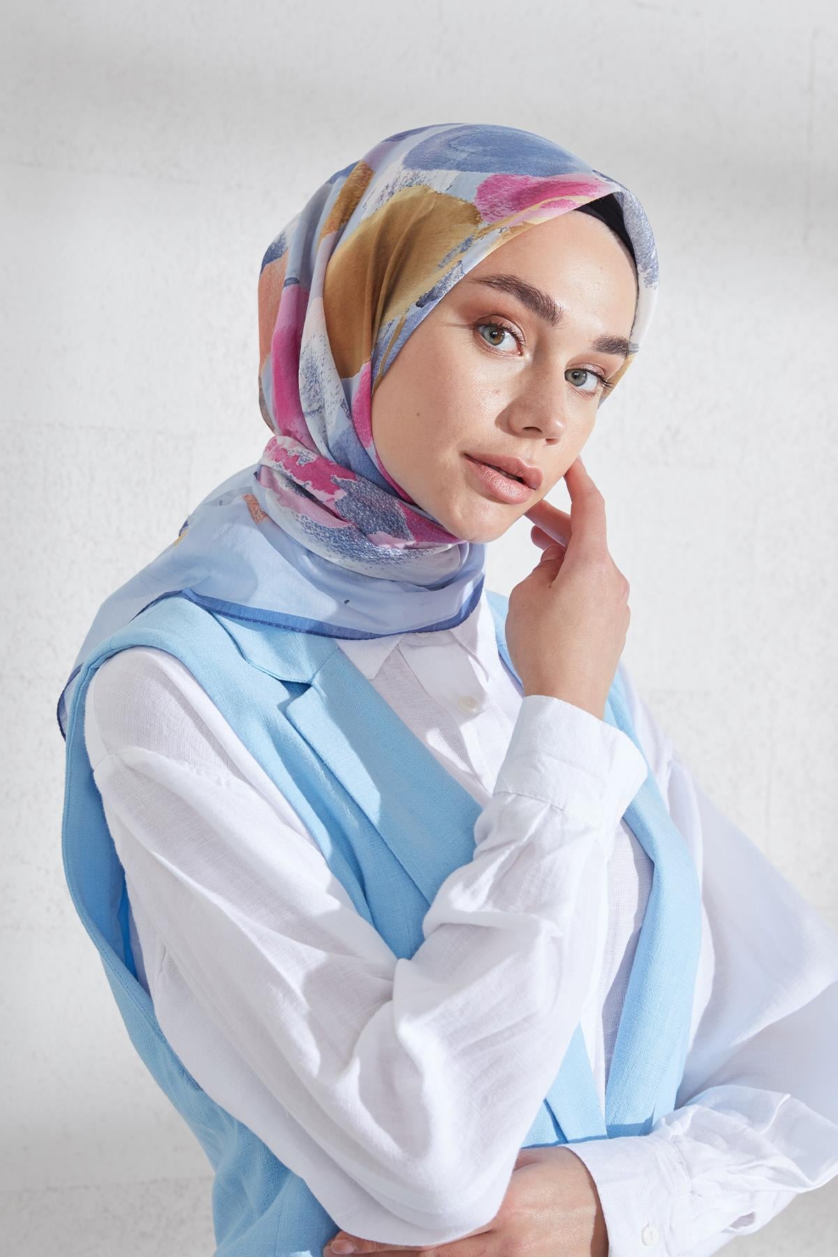 EBRU PAMUK İPEK EŞARP BEBE MAVİSİ