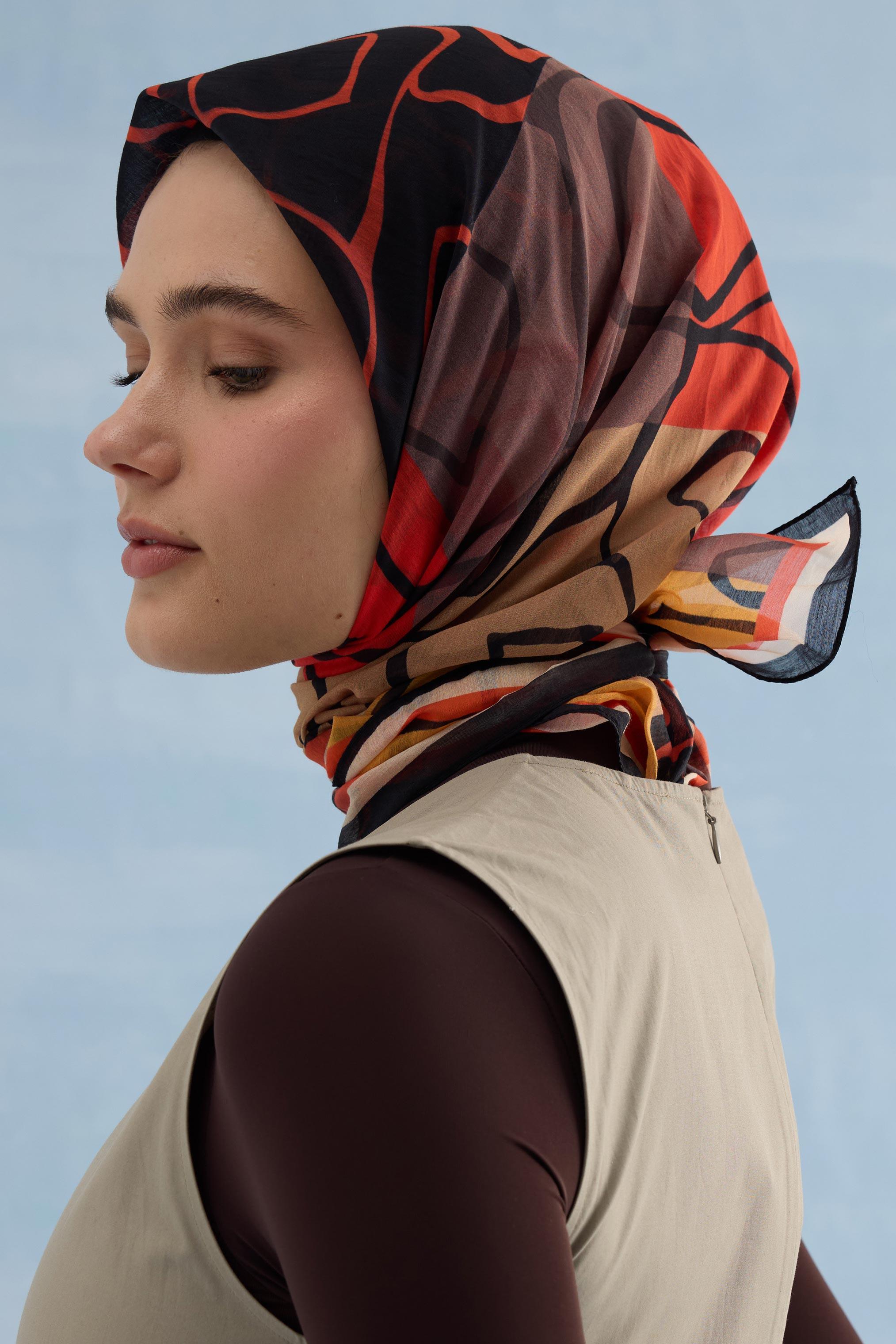 KARE PAMUK İPEK EŞARP ORANJ
