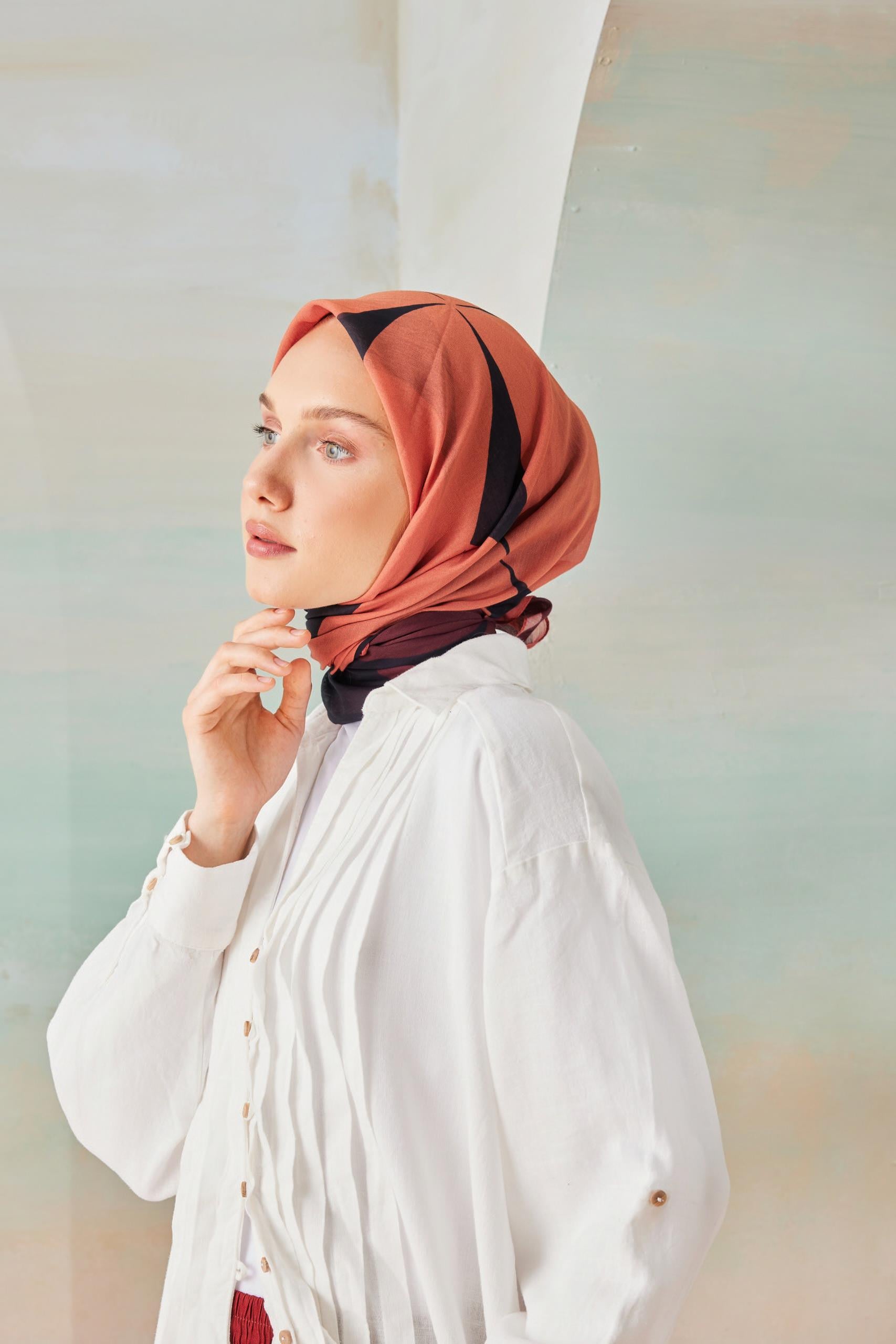 OVAL PAMUK İPEK EŞARP KİREMİT