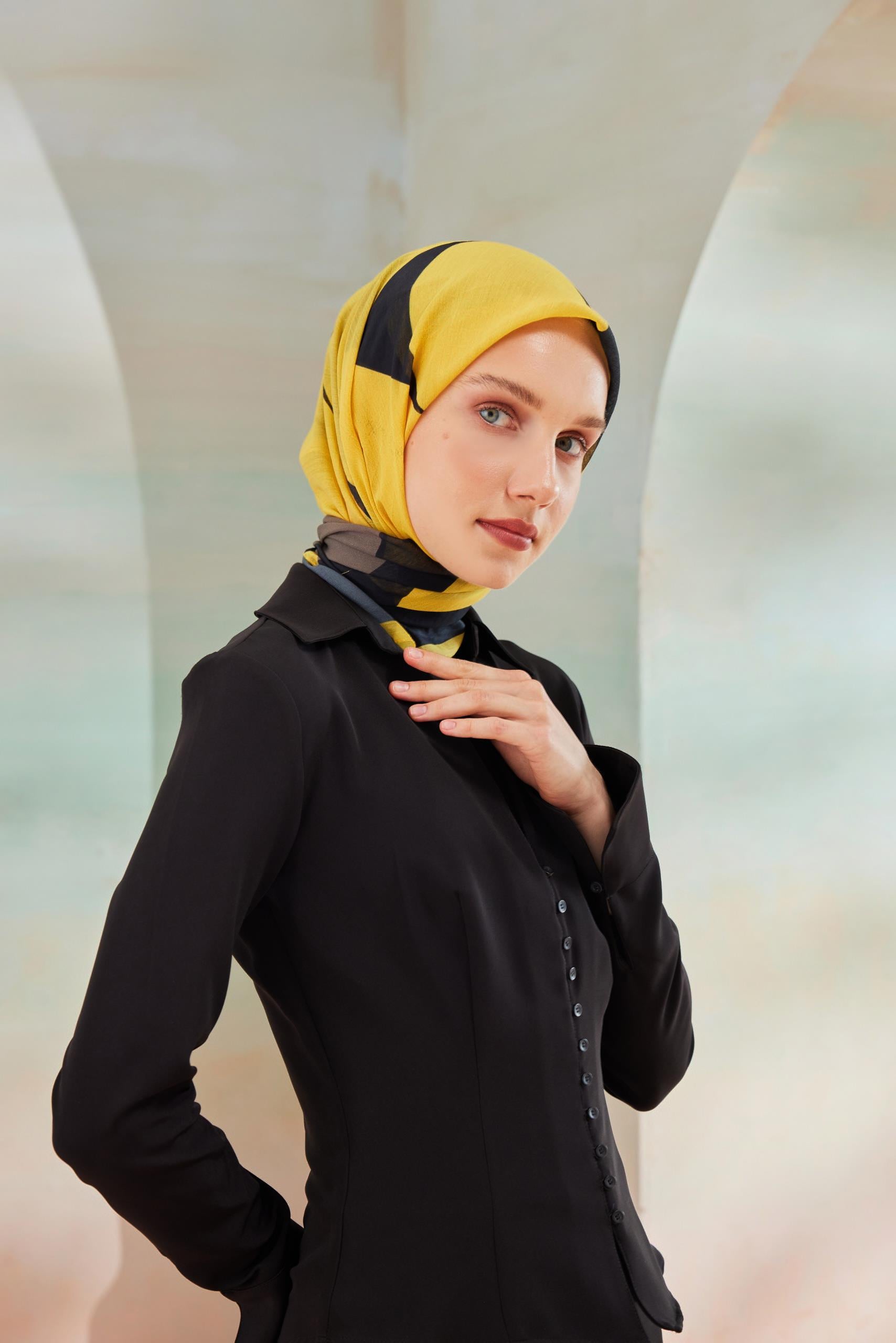 OVAL PAMUK İPEK EŞARP SARI