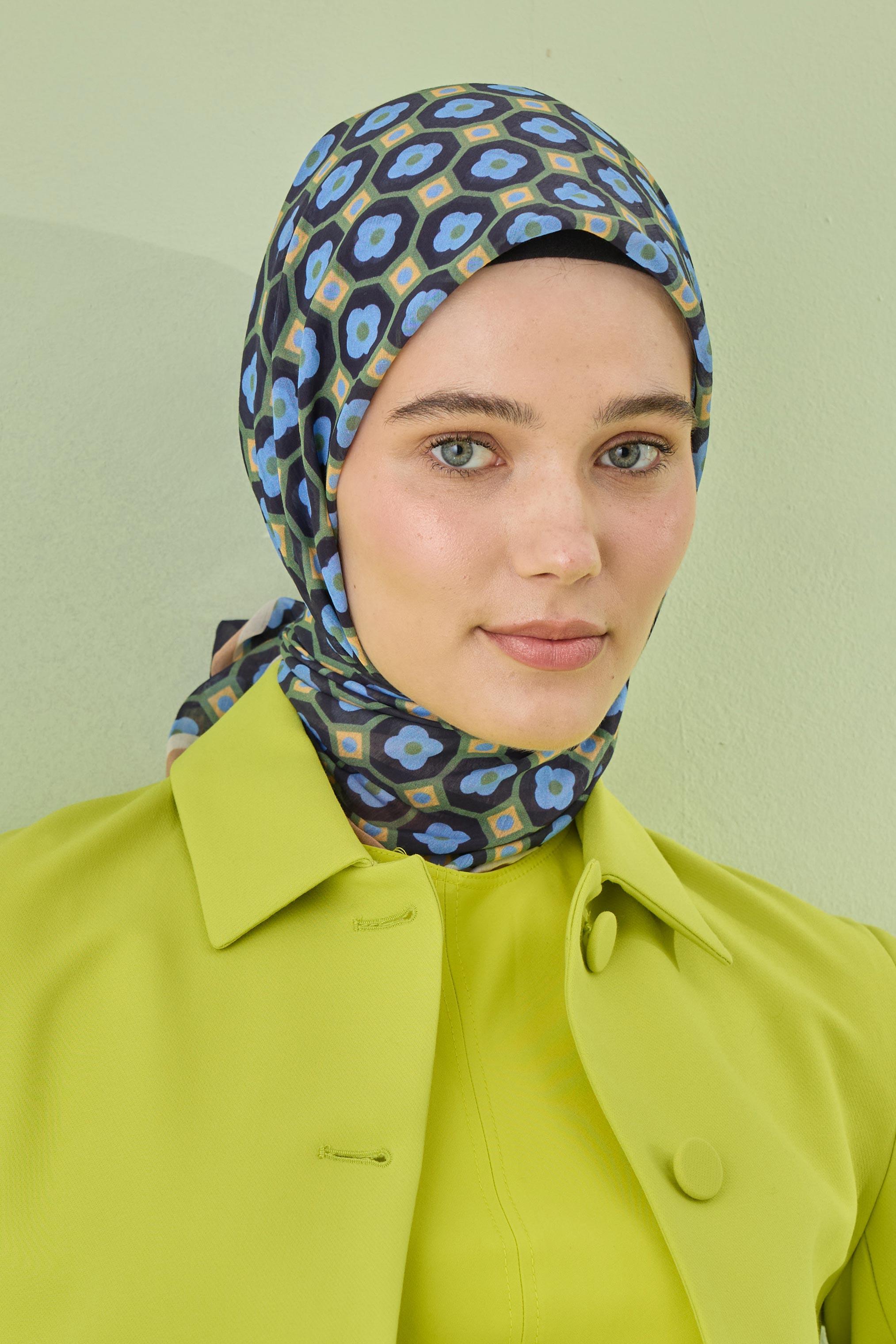 PAPATYA PAMUK İPEK EŞARP LACİVERT