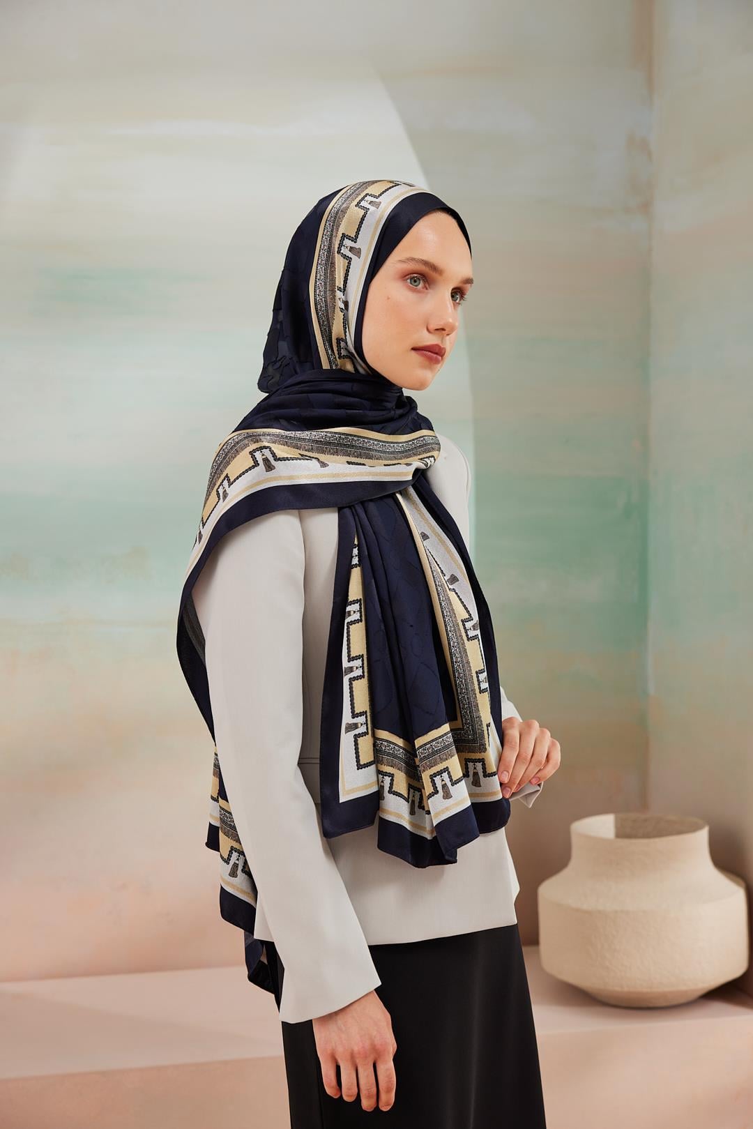 6343-1 DEVORE ŞAL LACİVERT - GOLD