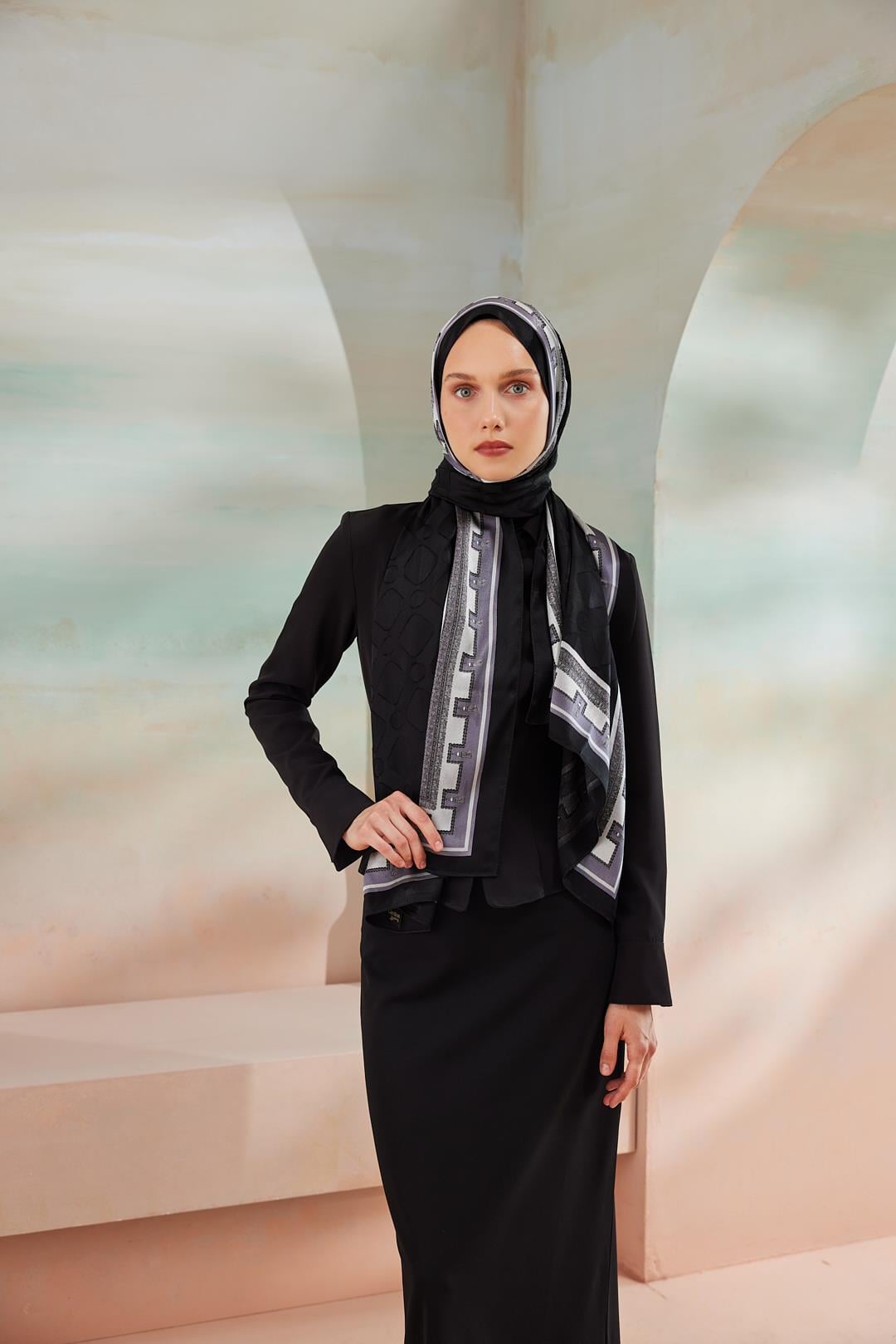 6343-1 DEVORE ŞAL SİYAH-GÜMÜŞ