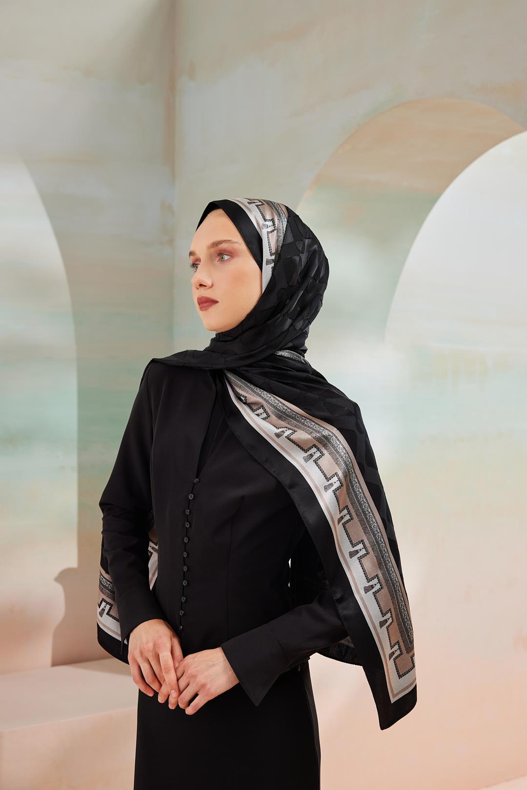 6343-1 DEVORE ŞAL SİYAH-VİZON