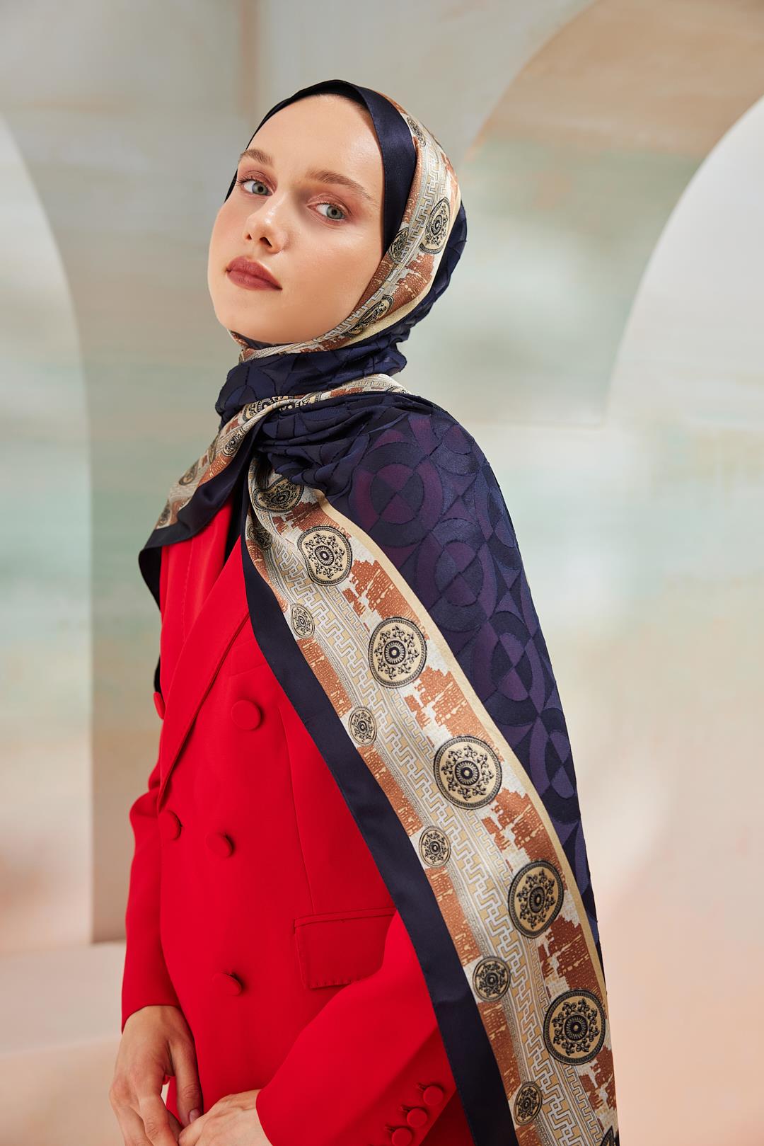 6343-2 DEVORE ŞAL LACİVERT - GOLD