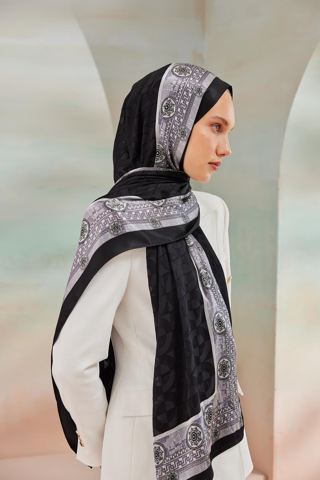 6343-2 DEVORE ŞAL SİYAH-GÜMÜŞ